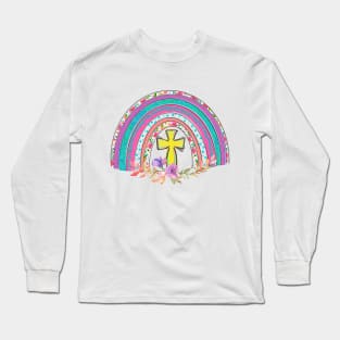 Bright colored Rainbow Spring Colors Flowers cross Long Sleeve T-Shirt